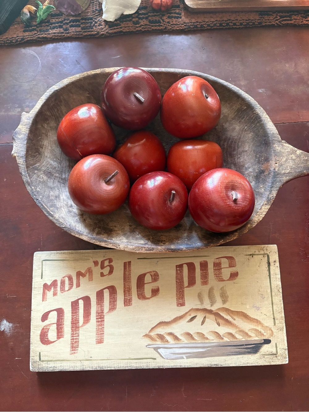 Rustic Red Decorative Wooden Apples - Set of 8 with sign
